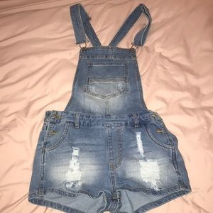 Distressed Short Overalls